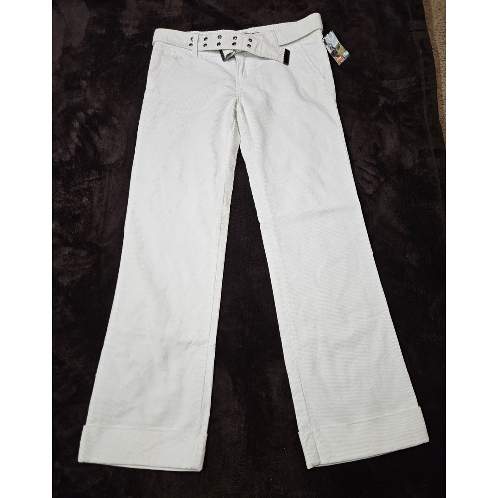 Y2K Roxy Women's Wide Leg Corduroy Pants Juniors Size 7 32X32 White Cuffed